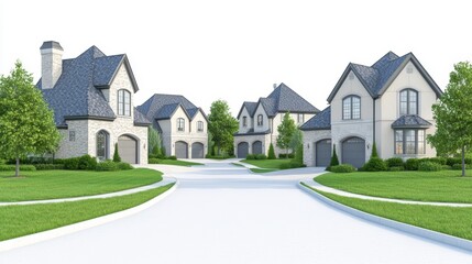 Inviting suburban residence, house with green lawn, driveway, and landscaped yard