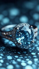 Elegant Silver Ring with Blue Gemstone and Sparkling Diamond Accents