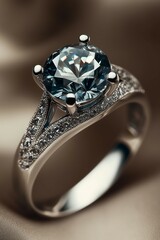 Elegant Silver Ring with Blue Gemstone and Sparkling Diamond Accents