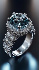 Elegant Silver Ring with Blue Gemstone and Sparkling Diamond Accents