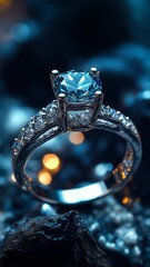 Elegant Silver Ring with Blue Gemstone and Sparkling Diamond Accents