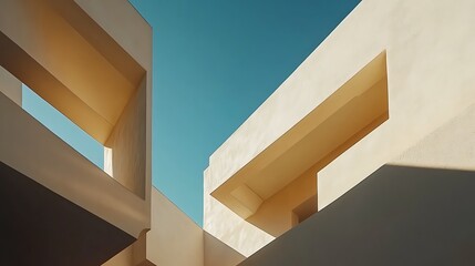 Obraz premium Abstract Architectural Design Featuring Geometric Shapes and Sky