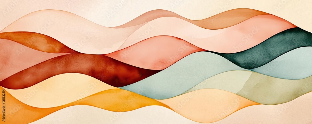 Poster rustic watercolor concept. abstract watercolor waves in soft colors creating a soothing visual lands