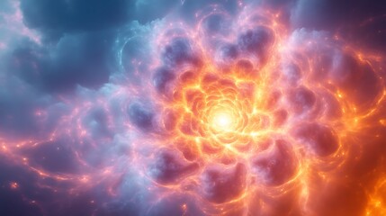 Fototapeta premium Fiery Nebula Swirls Form Cosmic Flower Design