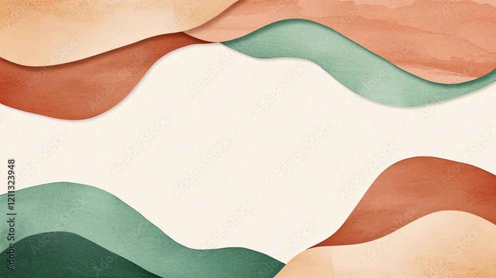 Poster rustic watercolor concept. colorful abstract waves in earth tones create a soothing and artistic bac