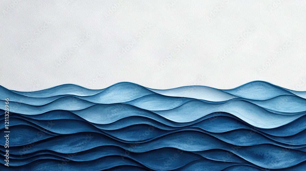 Poster Starry watercolor idea. Abstract depiction of blue ocean waves creating a serene and calming atmosphere.