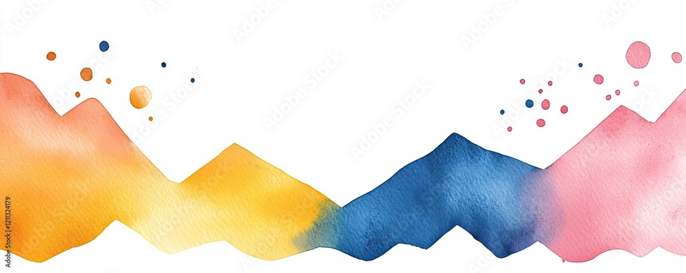 Poster splattered watercolor idea. colorful abstract watercolor mountains with playful splashes and soft hu