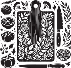 Black Color Cutting Board Silhouette Vector Illustration, Solid White Background. minimal vector design
