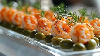 Delicious Grilled Shrimp Appetizer with Olives and Dill
