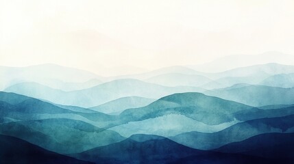 Obraz premium Serene Watercolor Landscape Of Blue Mountains