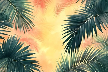 Tropical Palm Fronds on a Warm Yellow Background