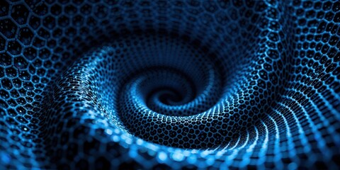 Abstract Blue Hexagonal Spiral Pattern, A Close-Up View of a Deeply Textured Surface with a Swirling Vortex