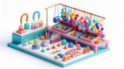 Obraz premium Accessories Stand colorful isometric 3D