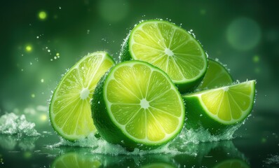 Fresh lime slices with water droplets