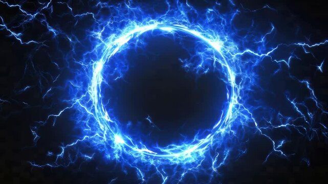 Dynamic blue energy ring pulsating with lightning in looping motion
