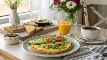 breakfast with coffee and croissant