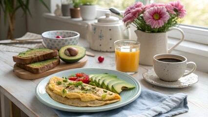 breakfast with coffee and croissant