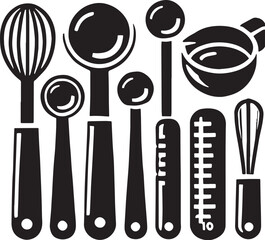 Black Color Measuring Spoons Silhouette Vector Illustration, Solid White Background. minimal vector design