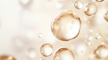 Fototapeta premium Floating golden bubbles in creamy background for skincare and beauty concepts