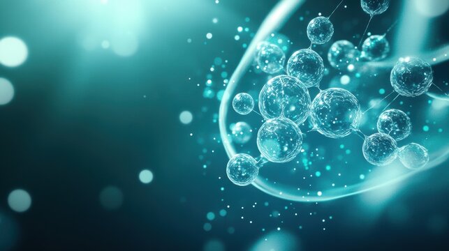 Futuristic dna helix and molecule structure in a technological cyan hue