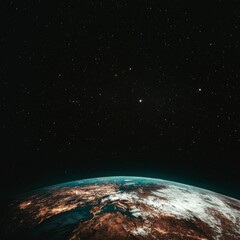 Obraz premium Earth From Space Night View Planet Stars Globe Celestial Cosmos Space Exploration