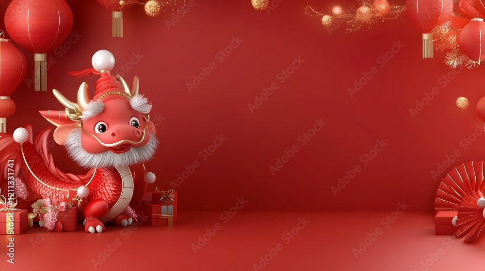 Aufkleber intricately detailed and vibrant 3d of a fantastical dragon head with bold colors festive motifs and