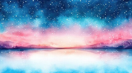 Starry watercolor idea. A stunning gradient sunset reflecting on water with twinkling stars above.