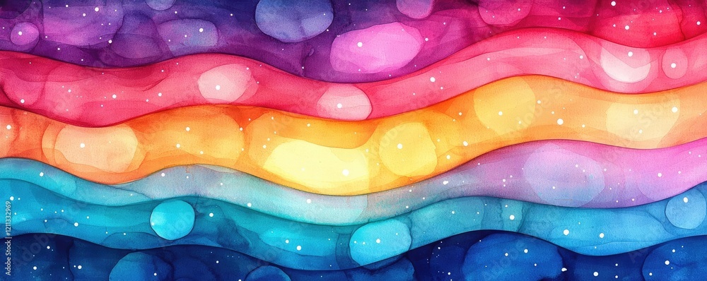 Poster starry watercolor idea. vibrant abstract wave patterns in rainbow colors for creative projects.