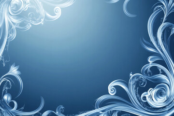 Obraz premium A swirling silver ornate frame on a blue background with a luminous icy and wintery design 