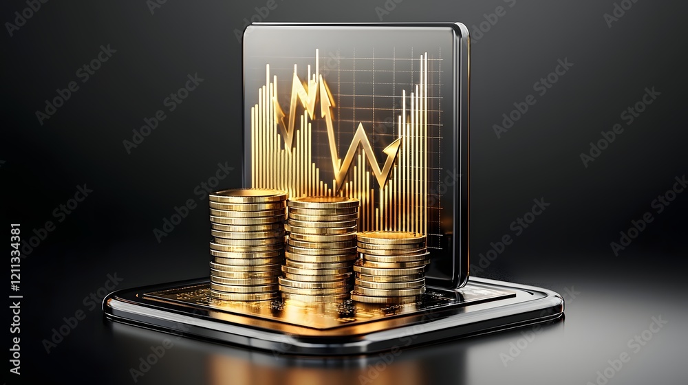 Poster futuristic 3d financial charts and graphs with glowing arrows showcasing data market trends investme