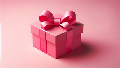 Fototapeta premium Birthday A vibrant pink gift box with a neatly tied pink ribbon bow on top, open and empty, placed against a 2