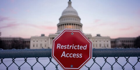 Restricted Access Sign in Front of the US Capitol Building