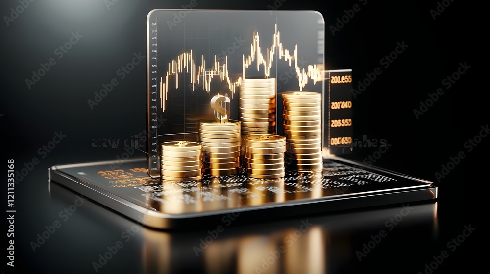 Poster glowing 3d arrows rising over financial charts and graphs representing the growth and success of the