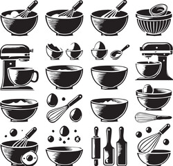 Black Color Mixing Bowls Silhouette Vector Illustration, Solid White Background. minimal vector design