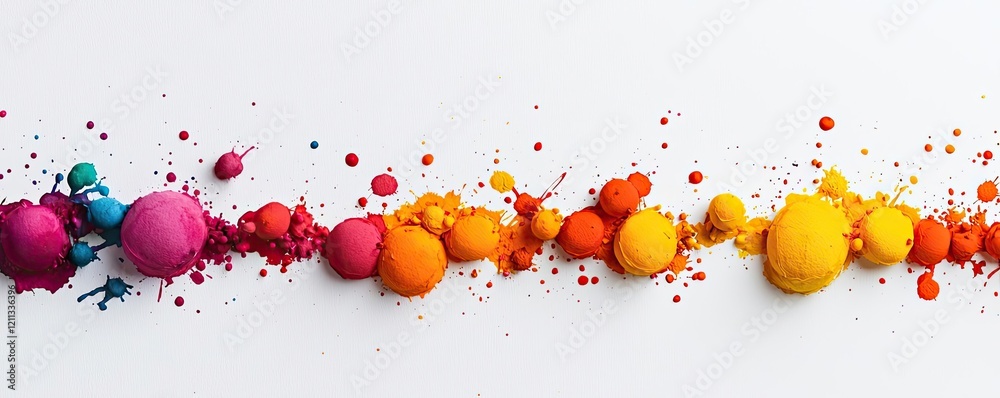 Poster splattered watercolor idea. colorful paint splashes and vibrant circles forming a dynamic visual lin
