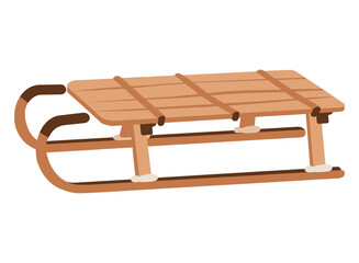 Wooden snow sledge vector illustration. Classic sled design for winter activities. Flat cartoon style, isolated on white background.