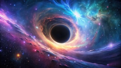 A Cosmic Ballet Celestial Bodies Dance Around a Black Hole in a Vibrant Nebula