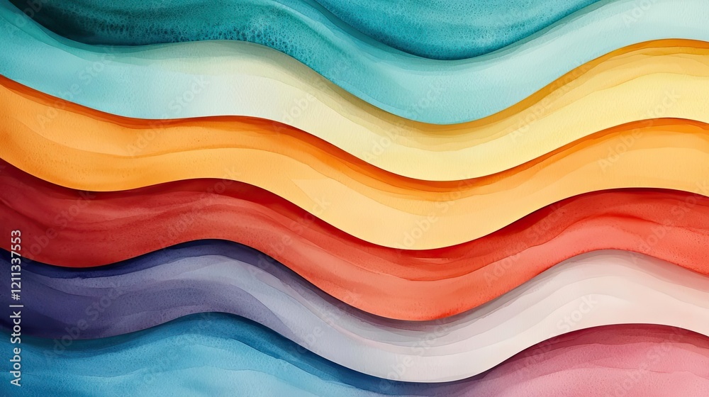 Poster Rustic watercolor concept. Vibrant abstract wavy patterns in colorful layers creating depth and visual interest.
