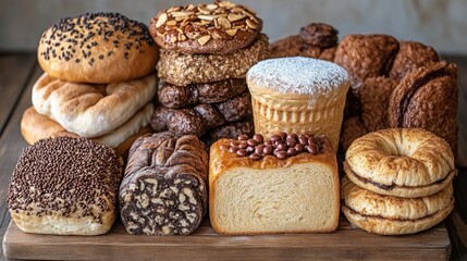 Assortment of Delicious Baked Goods, Breads, and Pastries