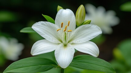 Pure White Lily in Bloom: A Close-Up of Nature's Elegance