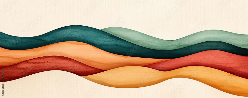 Poster Rustic watercolor concept. Colorful abstract waves design creating a harmonious visual flow and energy.