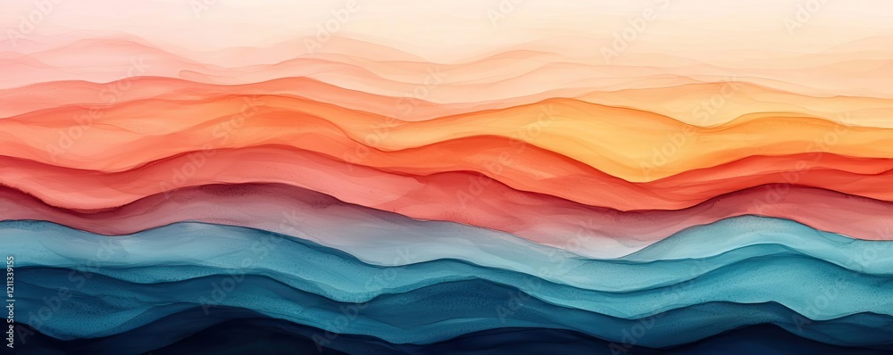 Aufkleber rustic watercolor concept. vibrant abstract design featuring layered waves in warm and cool colors.