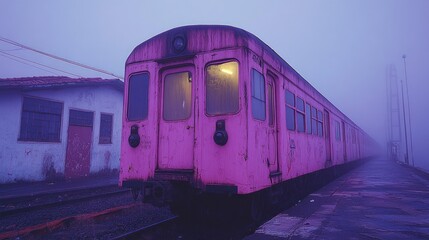 Obraz premium Pink Train in the Misty Morning