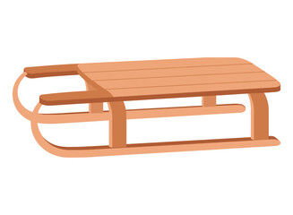 Wooden snow sledge vector illustration. Classic sled design for winter activities. Flat cartoon style, isolated on white background.