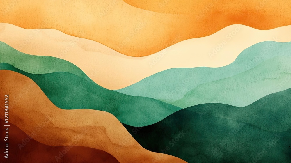 Aufkleber Rustic watercolor concept. Abstract waves with warm and cool tones, creating a harmonious visual flow.