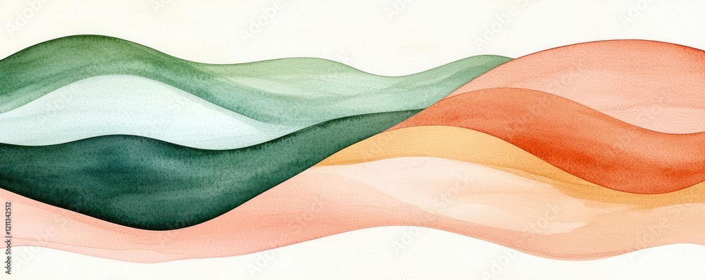 Poster Rustic watercolor concept. Abstract waves in soft colors create a serene and artistic visual experience.