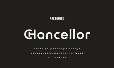 Digital modern alphabet font. Creative abstract urban, futuristic, fashion, sport, minimal technology typography.  Simple vector illustration with number