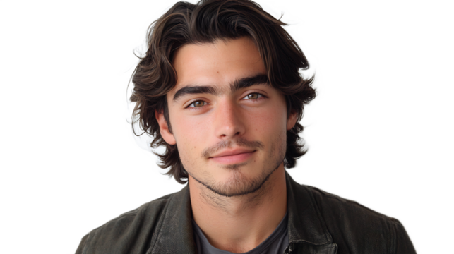 Portrait of a Handsome Young Man with Wavy Brown Hair