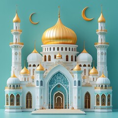 Obraz premium 3d modern Islamic holiday banner, suitable for Ramadan, Raya Hari, Eid al Adha, mosque,