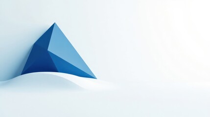 Abstract Blue Pyramid on a White Undulating Surface, Minimalist Geometric Design Illustration